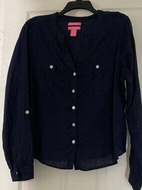 ISAAC MIZRAHI - Navy Linen Blouse - Size L